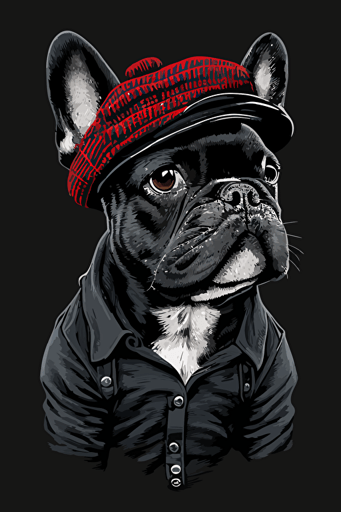 a french bulldog standing, wearing a beret, vector art,