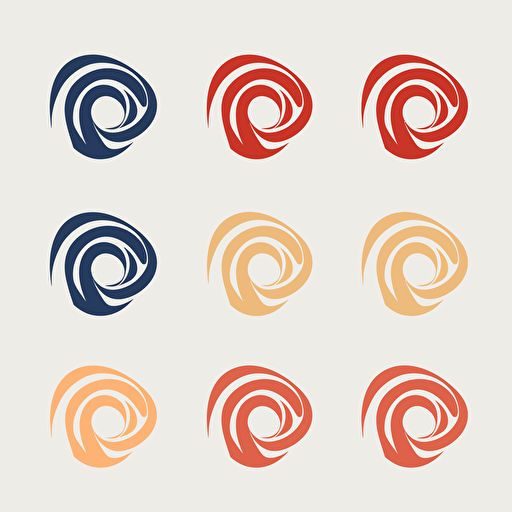 logo design, symbol, geometric shapes swirls into spiral to form letter M, several versions, simple vector, flat colors