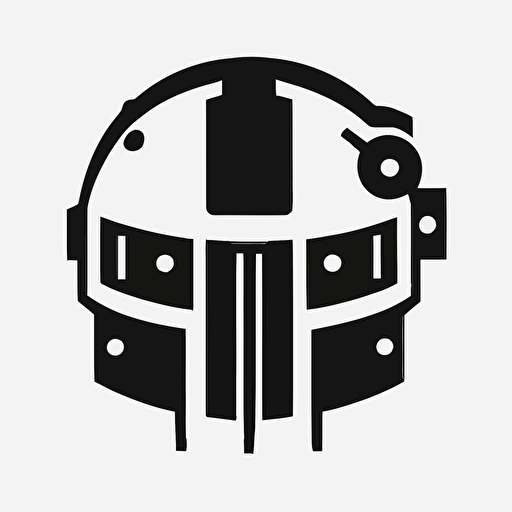 robot helmet icon, similar to to discord.com logo, flat, vector icon, symmetric shapes, from the front, symmetric, super simple and minimalistic, logo, black and white, minimal, monochramic
