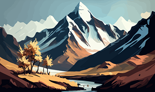 oil painting of A landscape scene of a mountain range, vector style