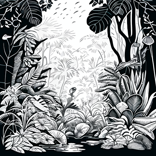 vector line drawing with wallpaper pattern, depicting polluted jungle scenery