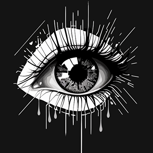 Stylised logo of a crying pupil-less eye, black and white, vector art