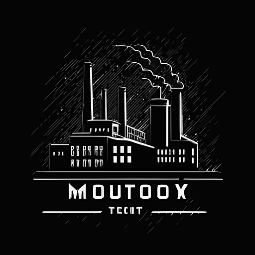 iconic logo of modern factory, IoT, white vector, on black background, minimalistic, without text
