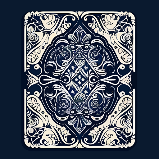 traditional playing card back, navy and white, vector art, symmetrical