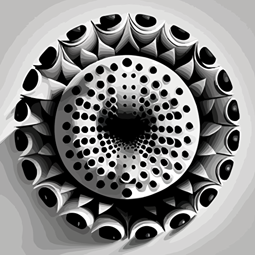 futuristic black and white vector design, symmetry, abstract, circle, triangle, white background