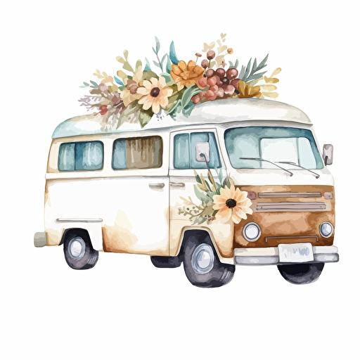 watercolor vector illustration boho flower truck sticker white background