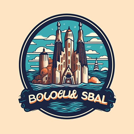 Vector logo of a spanish language school in Barcelona, with the see and the letter BCN, the name is, vector illustration