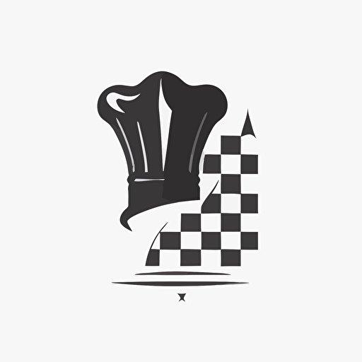 a minimal flat vector logo of a chess piece with a chef hat, white background, black and white