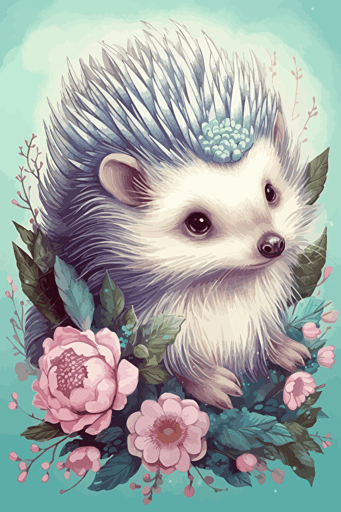 sweet tiny porcupine vector nursery flowers pastel style Nadja Baxter Anne Stokes Nancy Noel Tara Mc Pherson Kenny Scharf