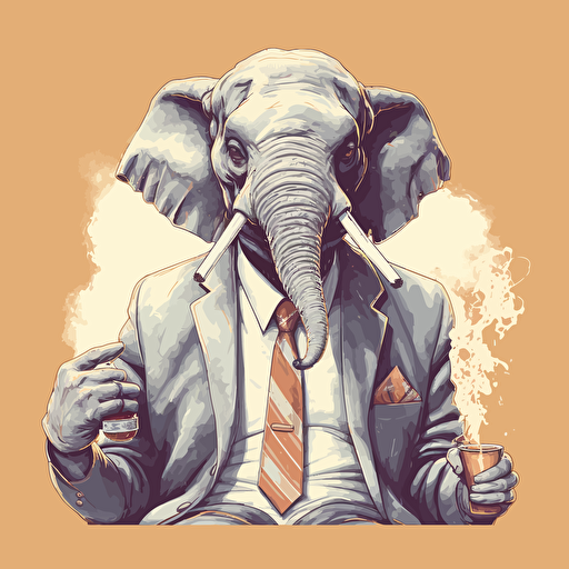 elephant in a business suit, smoking a big cigar and wearing sunglasses, vector art, 2d
