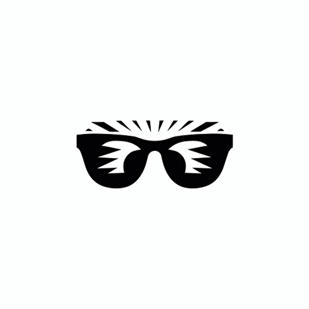 minimalist,classis,futuristic iconic logo of rave sunglasses , black vector, white background