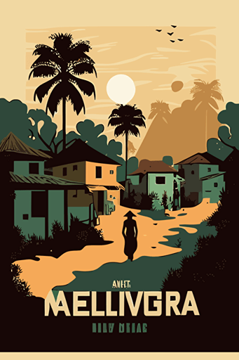 village in Nigeria, svg vector image, subtle pale colors