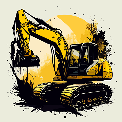 vector art black and yellow of an excavator