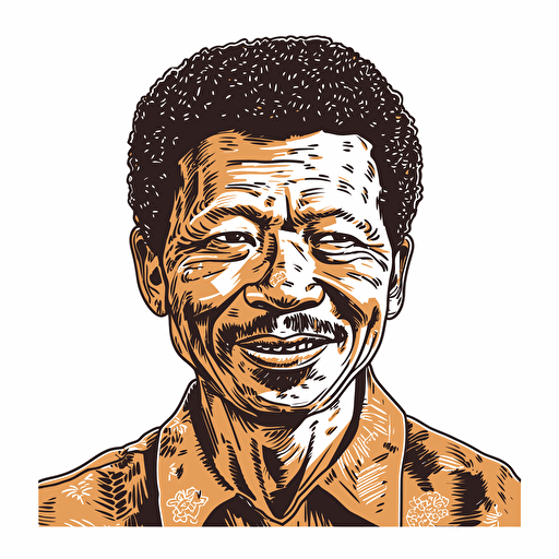 a vector art piaster of a Chinese male, looks like mandela, smiling, frontal stance.