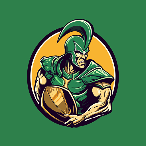 rugby vector logo, saracen warrior holding rugby ball with scimitar, primary color green