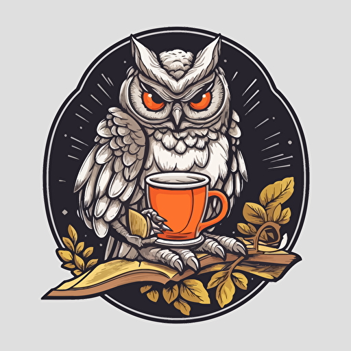 an owl reading a book, vector, illustration for sticker, illustrator, barista style, gray background, high resolution,