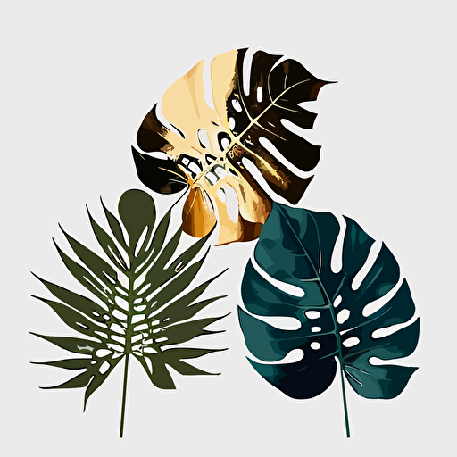 simple minimal vector, Monstera Leaves, Palm Leaf, on a white background 3 colors ar