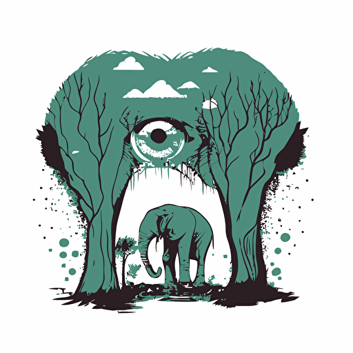 3 eye elefant, naive style, surreal, vector art, illustration, white background