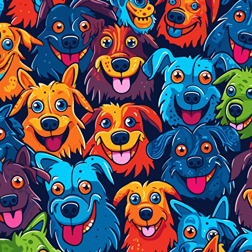 funny dog pattern, vector, vibrant colors, colored background