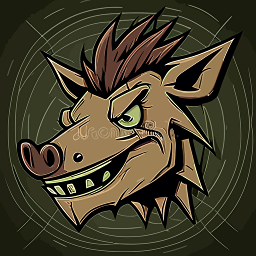 warthog, 30% human, side shot, cartoon eyes, friendly but focused, wry smile, vector logo, vector art, emblem, simple, cartoon, 2d