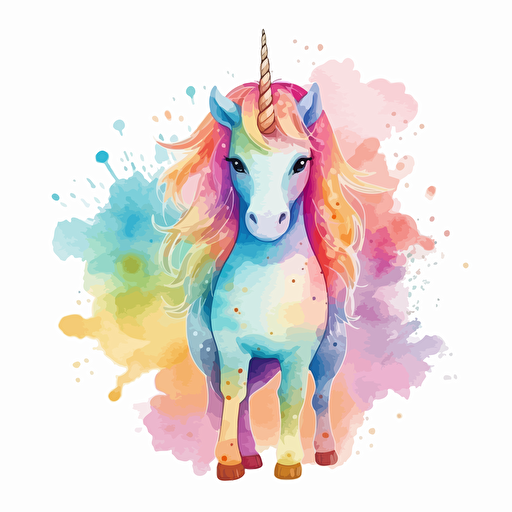 cute waterolor design of unicorn and rainbow for kids, vector