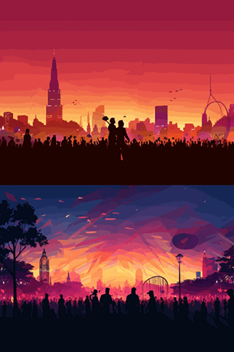 festival, city, vector, daytime left fading into night time right
