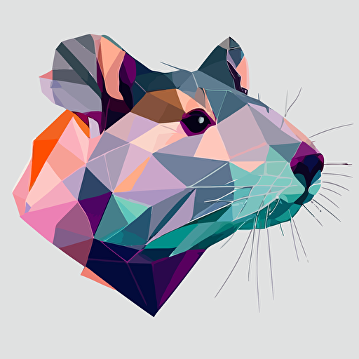 imagine create a low poly, frontal looking , symetric heart-shaped faceted head of a rat in flat minimalistic vector style colors and shapes. Frontal view and white background