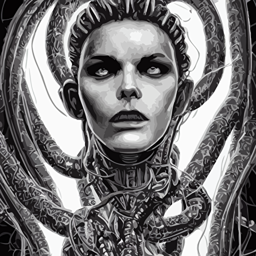 perfectly centered portrait illustration beautiful intimidating nebulapunk borg medusa s face symmetrical facial features accurately symmetrically drawn torso style epic fantasy comic book awesome pose lots large cyberpunk cybernetic bio luminiscent snakes hair super highly detailed professional intricately hdr digital artwork piece rpg portrait digital airbrush painting extreme illustration concept art smooth illustration maximalist dreamscape rococo baroque surreal dark art cosmic horror lovecraftian style aetherpunk cinematic hyperdetailed hyperrealistic enchanting otherworldly sci fi arthouse vibrant dark mood cosplay sense awe award winning picture glowing rich colors ethereal bubbles 300 dpi 8k resolution hd quality cinema 4d 3d 3d final render 3d shading unreal 5 octane render 3d rim light dynamic lighting atmospheric lighting kodakchrome backlight iridiscent accents psychedelic highlights psychedelic overtones dramatic shadows anamorphic lens bokeh sharp focus trending gsociety trending artstationhq trending deviantart