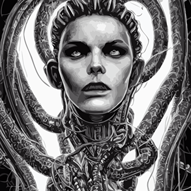 perfectly centered portrait illustration beautiful intimidating nebulapunk borg medusa s face symmetrical facial features accurately symmetrically drawn torso style epic fantasy comic book awesome pose lots large cyberpunk cybernetic bio luminiscent snakes hair super highly detailed professional intricately hdr digital artwork piece rpg portrait digital airbrush painting extreme illustration concept art smooth illustration maximalist dreamscape rococo baroque surreal dark art cosmic horror lovecraftian style aetherpunk cinematic hyperdetailed hyperrealistic enchanting otherworldly sci fi arthouse vibrant dark mood cosplay sense awe award winning picture glowing rich colors ethereal bubbles 300 dpi 8k resolution hd quality cinema 4d 3d 3d final render 3d shading unreal 5 octane render 3d rim light dynamic lighting atmospheric lighting kodakchrome backlight iridiscent accents psychedelic highlights psychedelic overtones dramatic shadows anamorphic lens bokeh sharp focus trending gsociety trending artstationhq trending deviantart