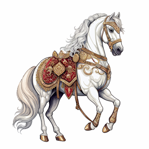 royal white horse with embroideried saddle illustration vector drawing white background v5.1