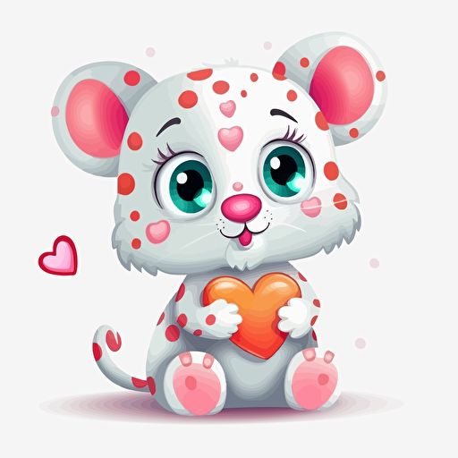 cute animal with hearts, detailed, cartoon style, 2d clipart vector, creative and imaginative, hd, white background