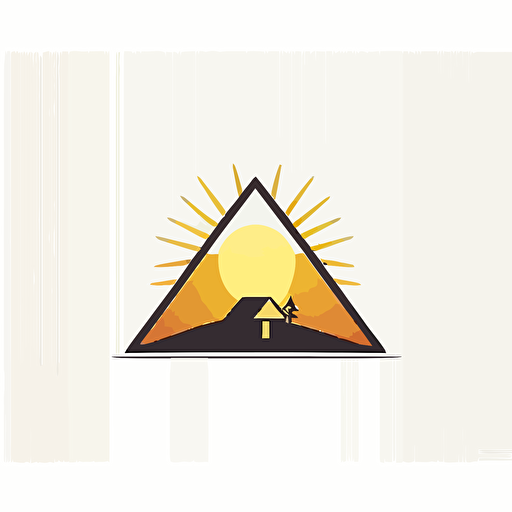 logo of a cabin with a rising sun, minimalist, cute, vector, professional logo