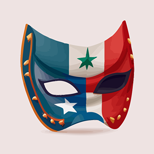 masquerade mask with a Texas flag design in a vector art cartoon style, flat color,