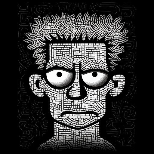 Picasso style Bart Simpson face. Close up. Highly detailed. Vector image. Drawing. Black background. 16k.