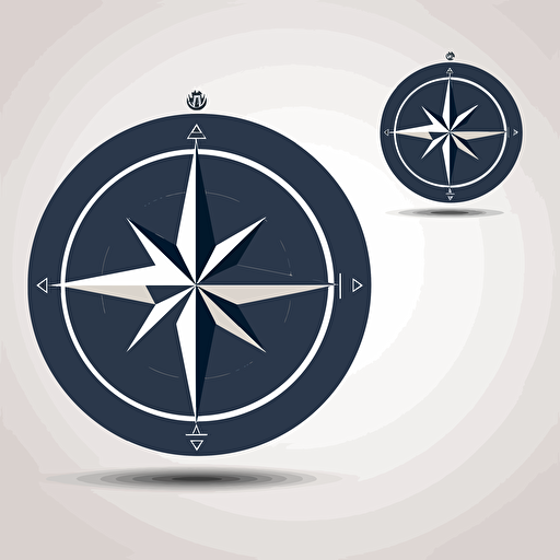 minimalist logo for an insurance claims company, featuring a shape of a compass symbol in navy blue, grey, and white colors. It will be displayed on a white background and executed as a vector illustration, using Adobe Illustrator or a similar software,