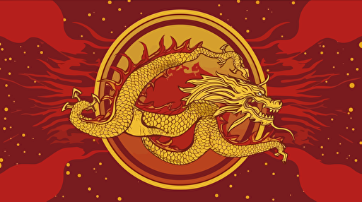 detailed red and gold dragon empire flag with chinese stars, futuristic and minimalistic government flag design, badass design, powerful nation, vector emblem