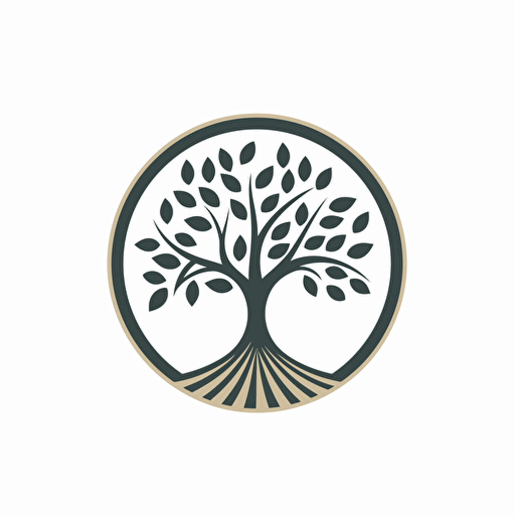 a circular symbol logo, abstract, tree, seeds, vector, white background, simple, no shading detail