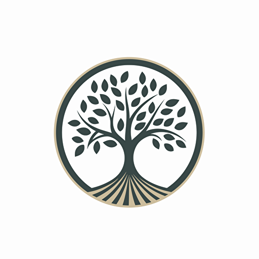 a circular symbol logo, abstract, tree, seeds, vector, white background, simple, no shading detail