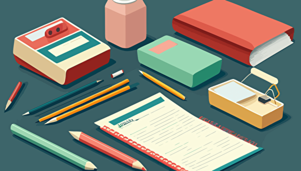 office stationary items, in the style of vector art, cartoonish