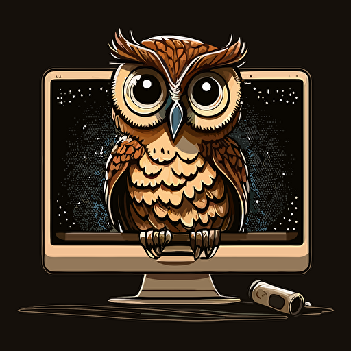 a cartoon vector illustration of an owl leading a webinar and a black background