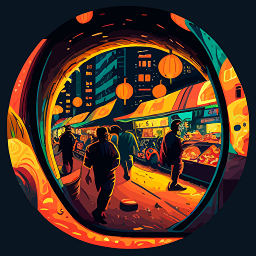 colorful vector art, wormhole of taiwanese night market