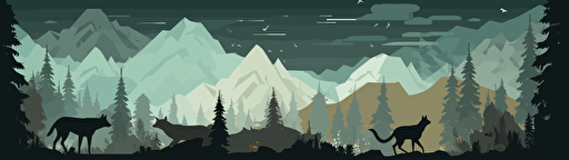vector illustration of a drone view of a wolfpack, mountain and forest scenery