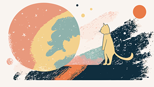 simple, 2d, vector, vector art, pastel, cat on the moon, Little Prince Style, colourful,