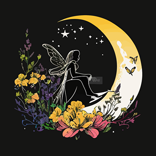 logo fairy sitting on a half moon with flowers vector art
