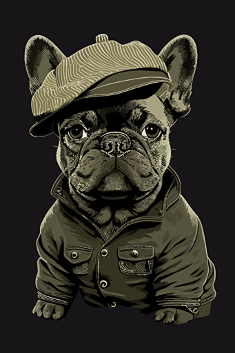 french bulldog standing with a beret, vector art, minimalistic