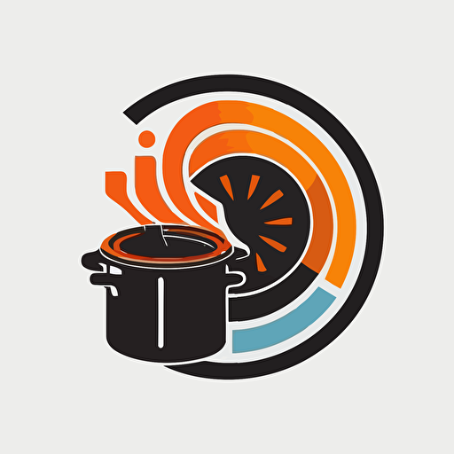 a logo of a saucepan, recycle induction icon, heat wave, simple, black and orange, vector