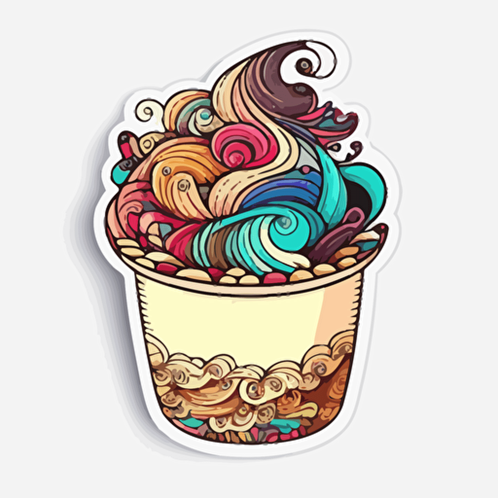 Cappuccino , Sticker, Playful, Electric Colors, Cartoon, Contour, Vector, White Background, Detailed