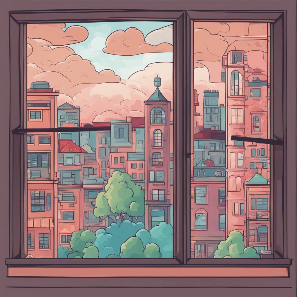 a window with a view of a city