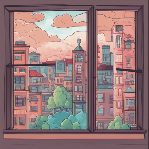 a window with a view of a city