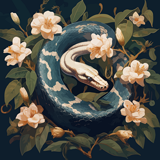 snake in the lilies, vector style, by Namasri Niumim